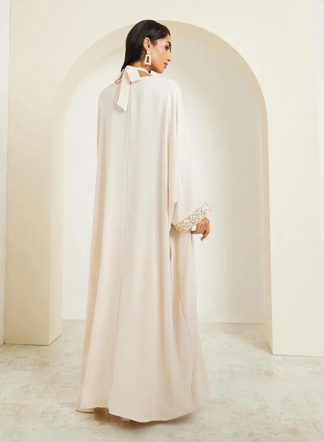 Amirah  Sequined Lace Detail Abaya and Halter Neck Dress Modest Set for Women | Best Price UAE